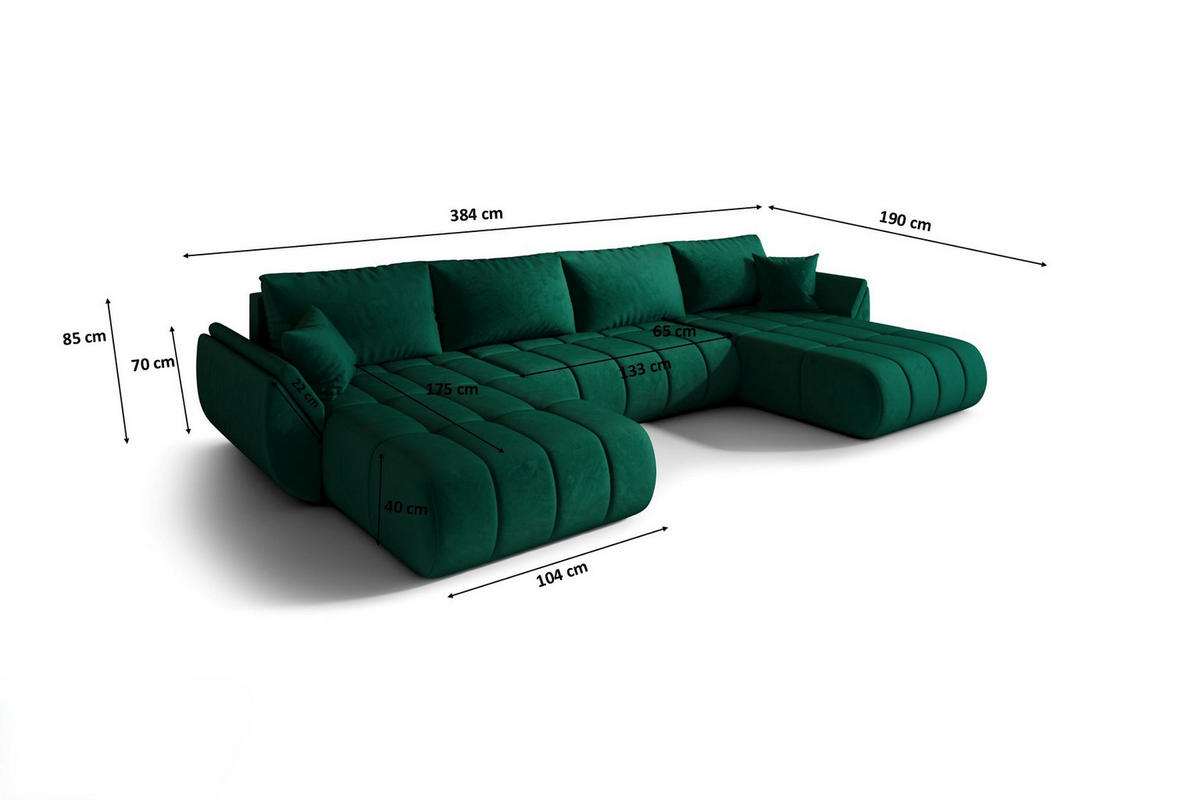 ECKSOFA mit schlaffunktion und bettkasten TOKYO U PREMIUM, stoff MONOLITH, Grün - Grün, Holz (384/190cm) - Kaiser Möbel