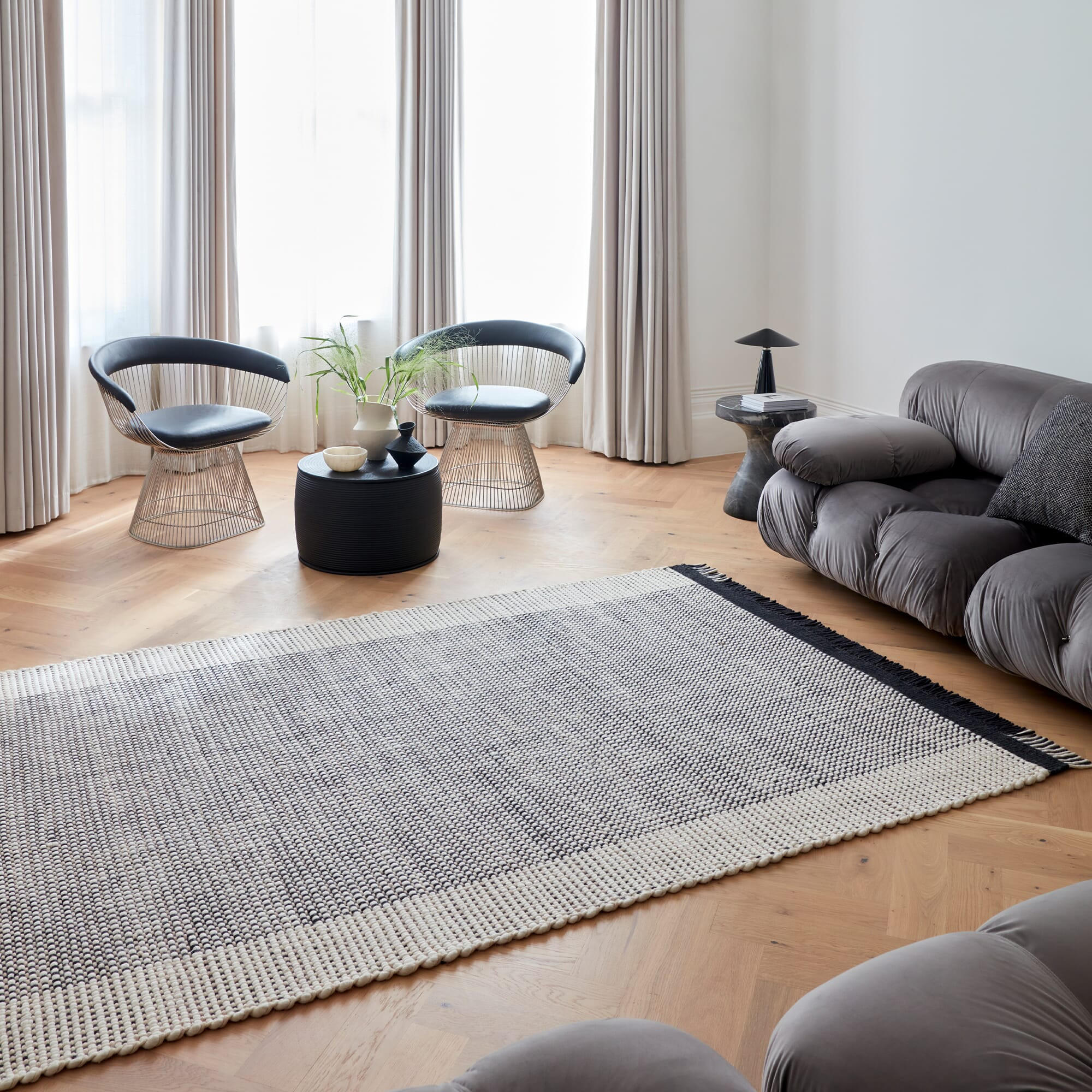 TEPPICH Wolle handgewebt mit Korbmuster Fransen PISA, Schwarz-Weiß 160x230 cm - Schwarz, Textil (160/230cm) - KADIMA DESIGN