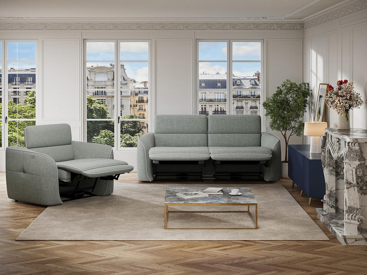 RELAXSESSEL elektrisch - melierter Stoff - Grau - OZARTO - Grau, Textil (121/77/107cm) - Vente-Unique