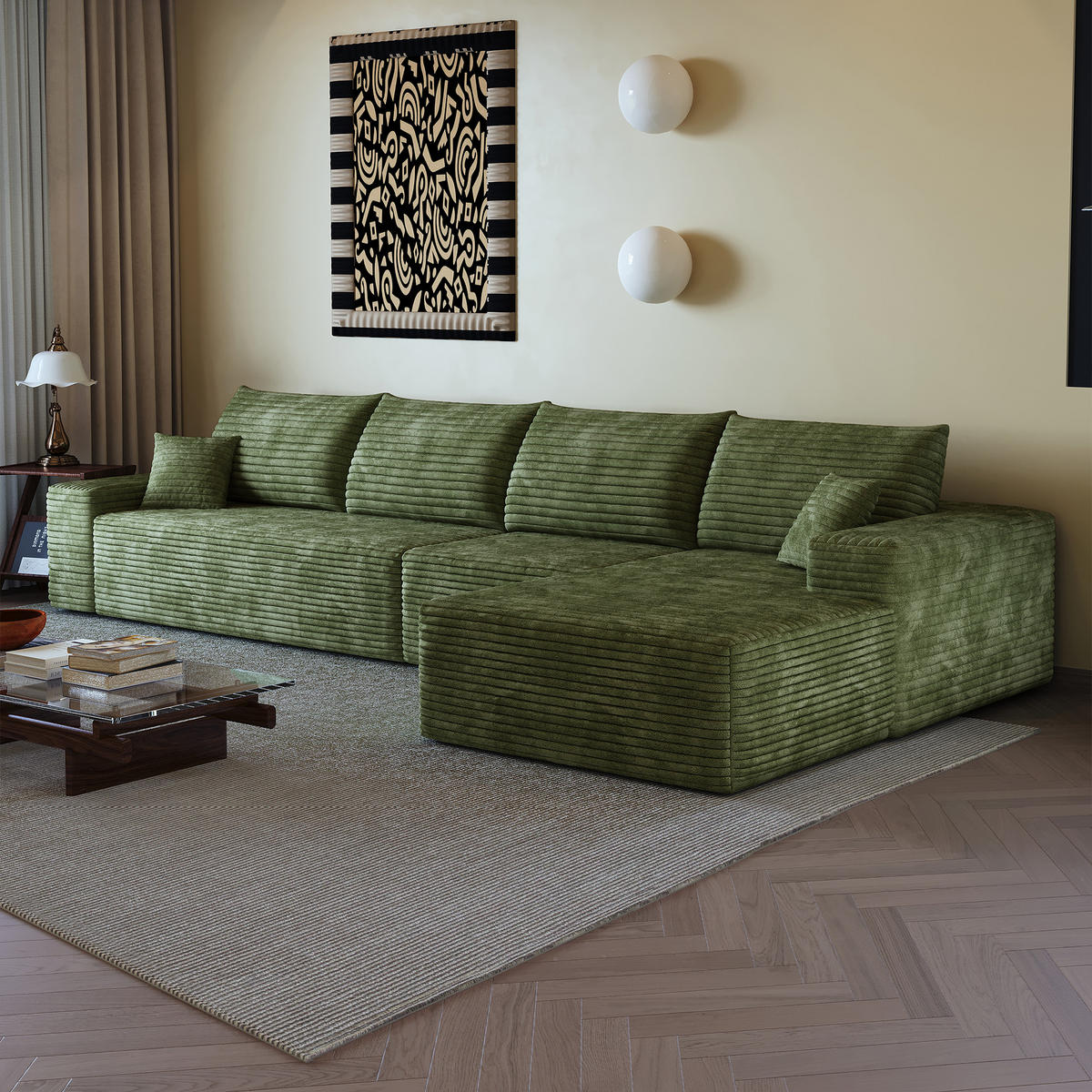 L-FÖRMIGES ECKSOFA Grün 270/175/83 cm 4-Sitzer Modular Cordstoff - Grün, Textil (270/175cm) - PANGIVO