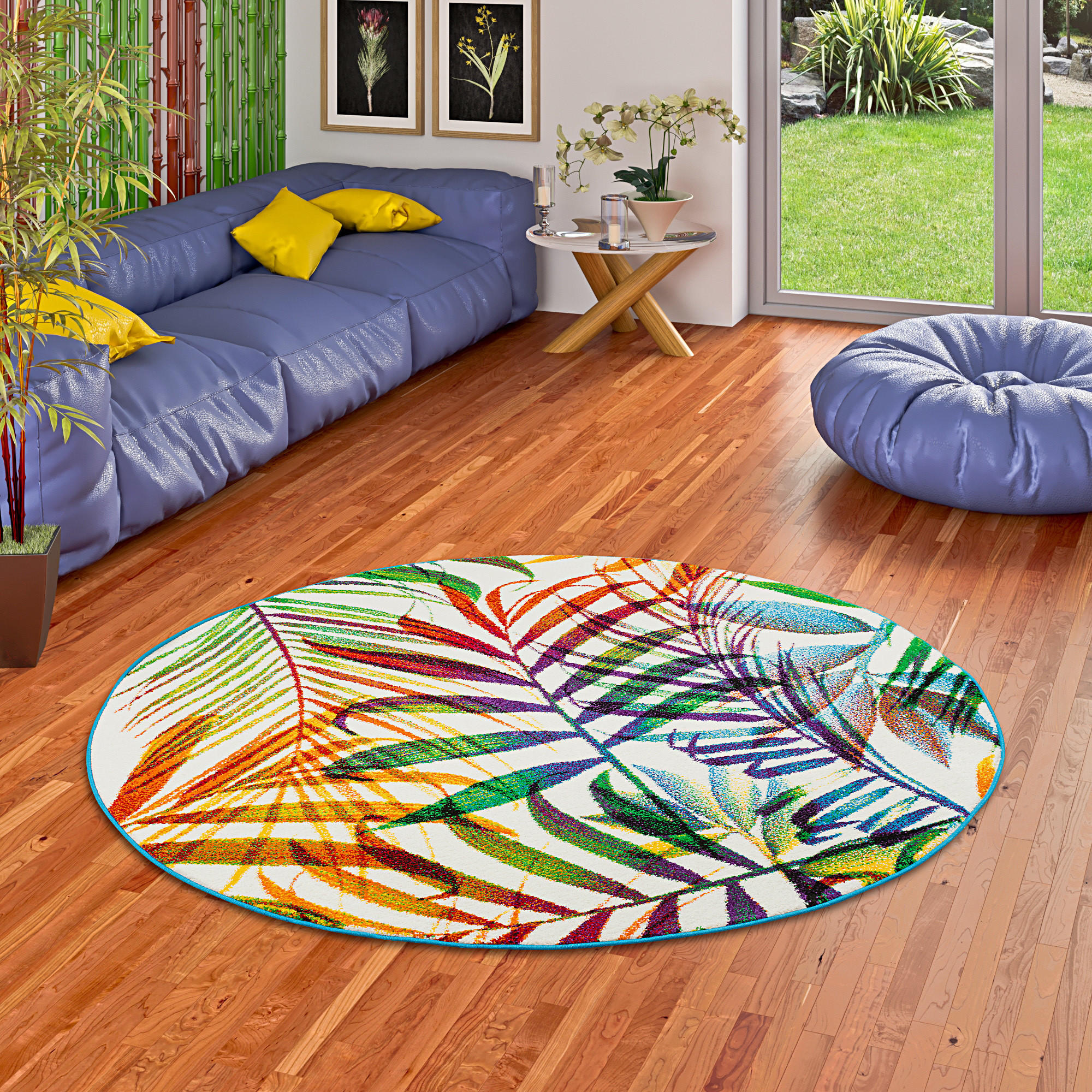 DESIGNER TEPPICH FARO TROPICAL BUNTE ZWEIGE RUND - Multicolor, Textil (200/200cm) - Pergamon