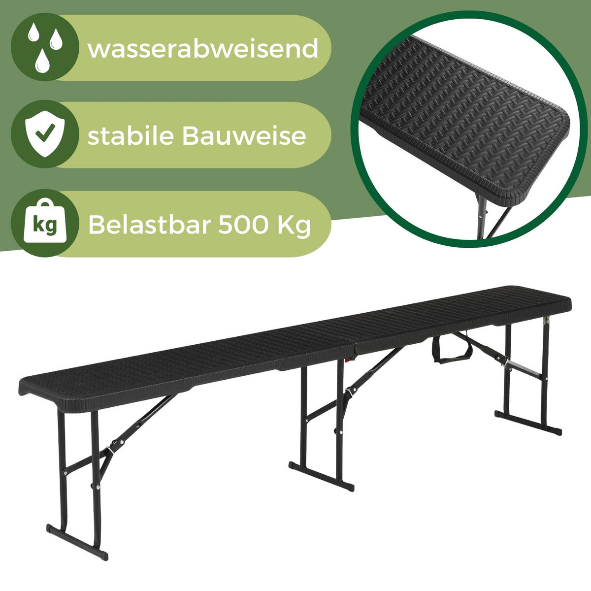 BIERZELTGARNITUR Rattan 2 Bänke, 1 Tisch - Schwarz, Metall (182/182/75cm) - Albatros