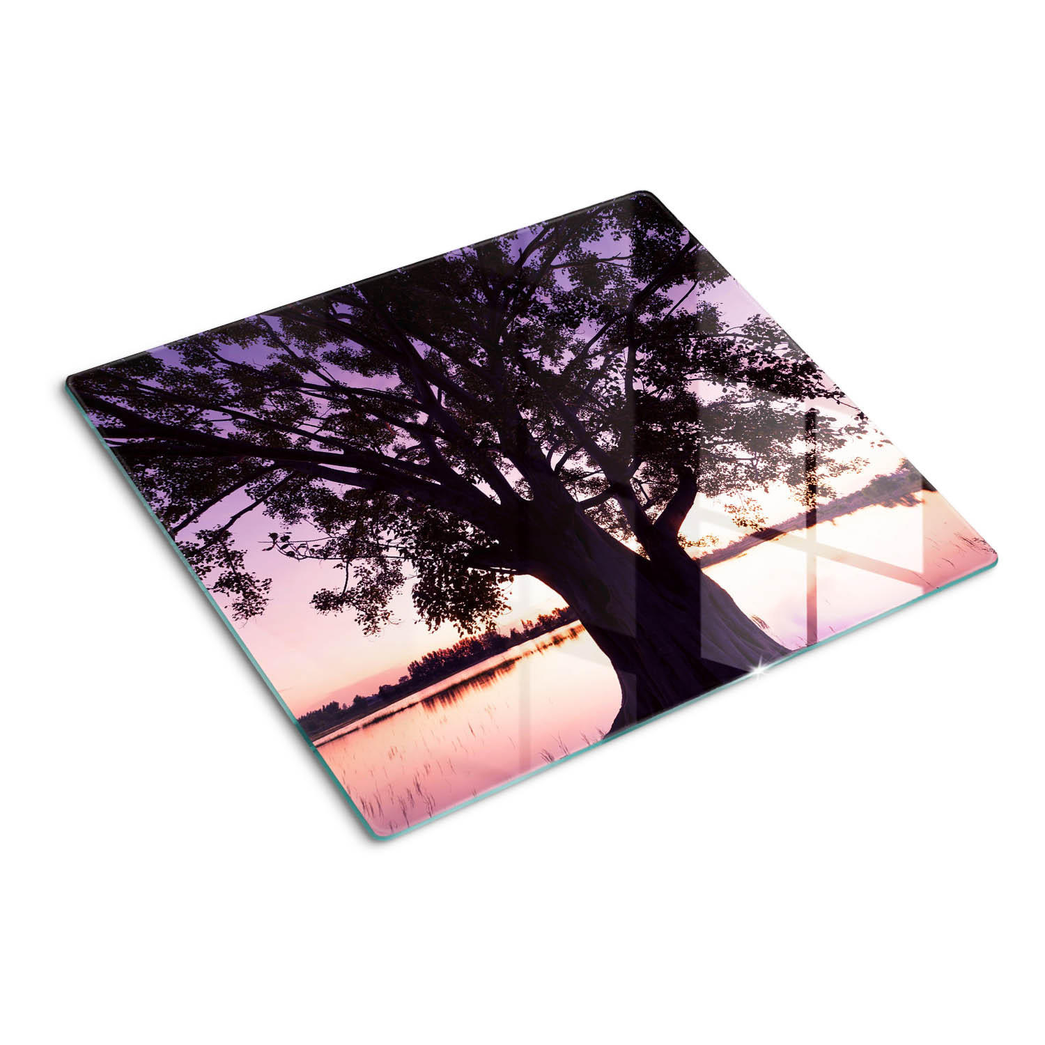 GLASPLATTE 60x52 cm Baum und See - Schwarz, Glas (60/0.4/52cm) - TULUP