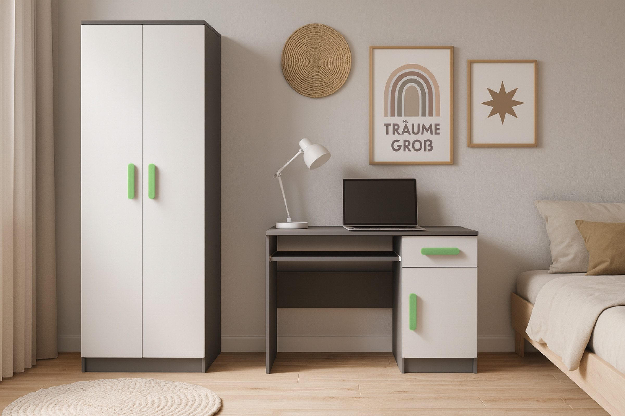 KINDERKLEIDERSCHRANK INGE 06 80/193/50 cm Weiß+Grau/Rosa - Weiß/Rosa, Holzwerkstoff (80/192/50cm) - Deine Möbel 24