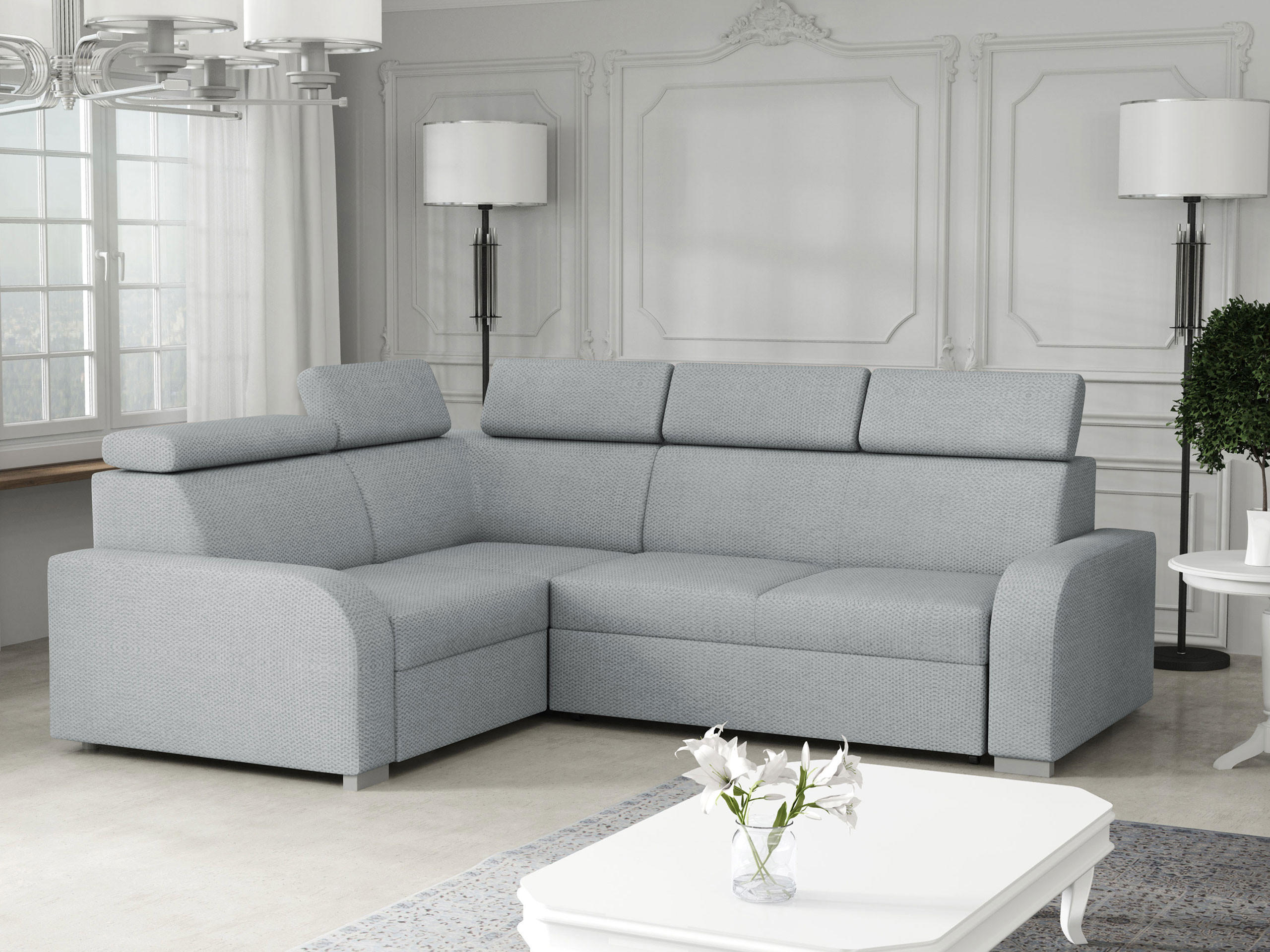 ECKSOFA Oslo 2rR1 80 - Silberfarben/Grau, Holz/Kunststoff (250/200cm) - MIRJAN24