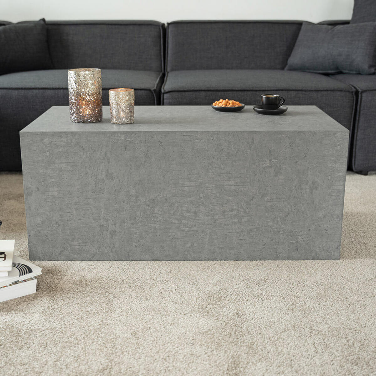 COUCHTISCH Marmor AMIRI L - 95 x 50 cm Grau - Grau, Holzwerkstoff/Textil (50/95/40cm) - Home Deluxe