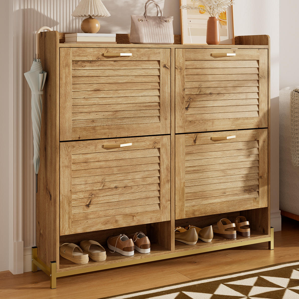 SCHUHSCHRANK 108x24x100 cm Holzleisten - Naturfarben, Holz (108.5/100/24cm) - Fortuna Lai