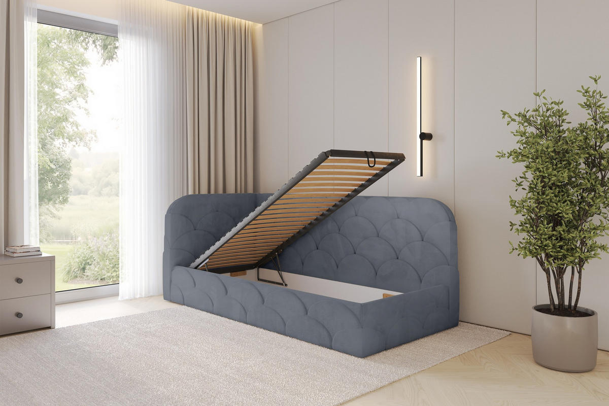 EINZELLBETT Jugendbett mit Bettkasten, Rechts - ELRY 100x200 Grau - Blaugrau, Holzwerkstoff/Textil (100/200cm) - ALTDECOR