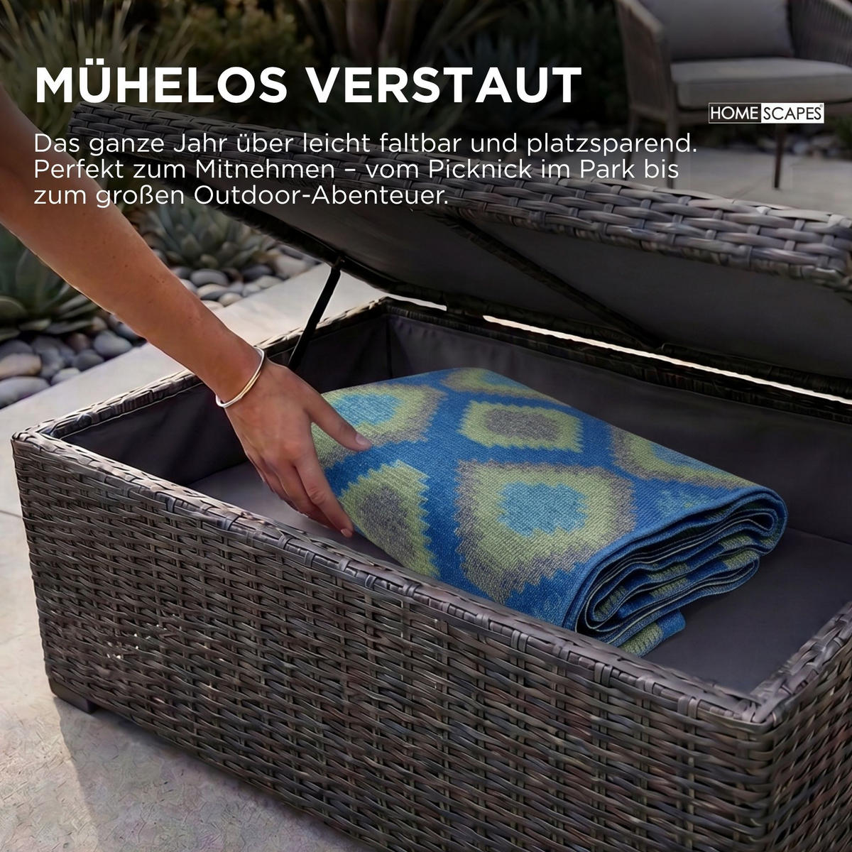 OUTDOORTEPPICH Amber mit Ethno-Muster 150/240 cm - Blau, Kunststoff (150/240cm) - Homescapes