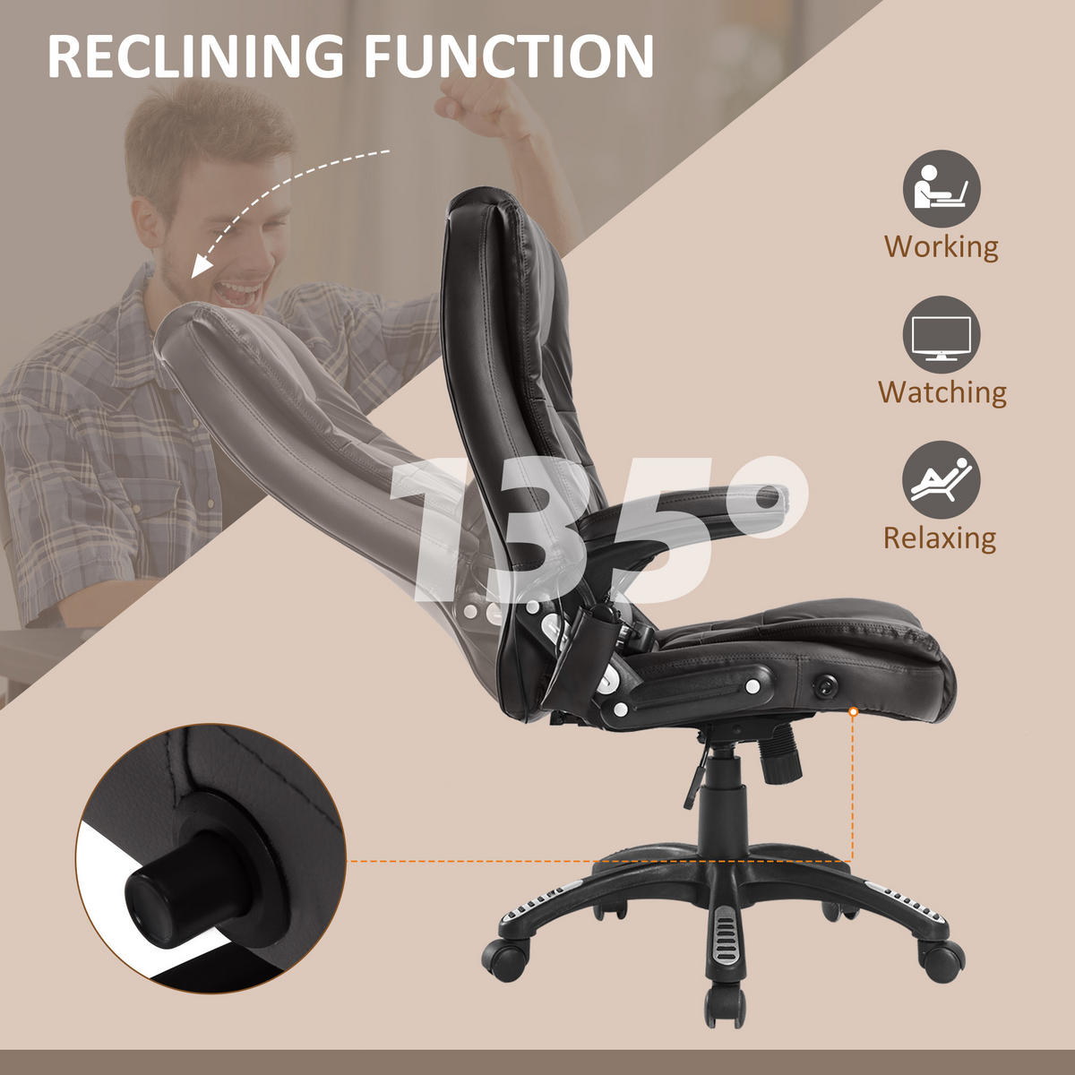 MASSAGESESSEL Bürostuhl Drehstuhl mit Wärmefunktion Chefsessel Bürosessel - Schwarz/Braun, Kunststoff (68/121/62cm) - HOMCOM