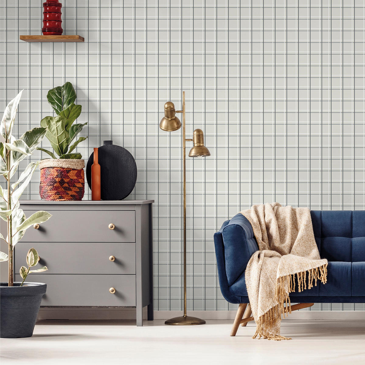 TAPETE Karomuster 53 cm x 10 m - Beige, Papier (53/1000cm) - Sanders & Sanders