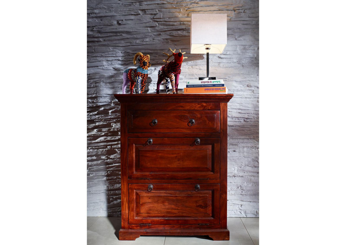 KOMMODE Akazie 80x45x100 nougat lackiert OXFORD #904 - Dunkelbraun, Holz (80/100/45cm) - Massivmoebel24
