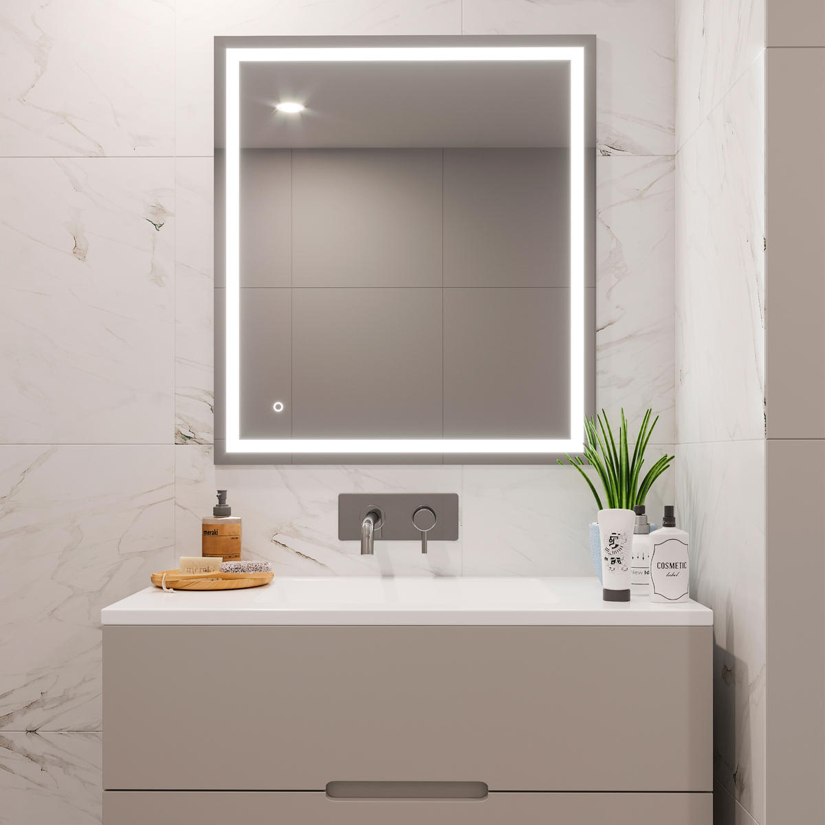 BADSPIEGEL mit LED-Front und dekorativer Beleuchtung (AC 230V 50Hz), 34 W - Multicolor, Glas (9.2/68/87.7cm) - EMUCA