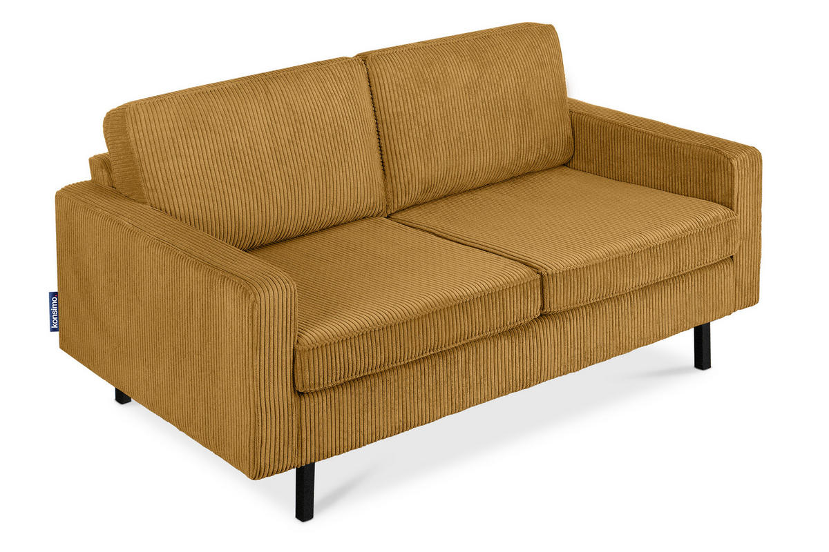 2-SITZER-SOFA INVIA Klassische-Stil mit Armlehnen, Feinkord-Stoff, Gelb - Gelb/Schwarz, Textil (164/87/98cm) - KONSIMO®