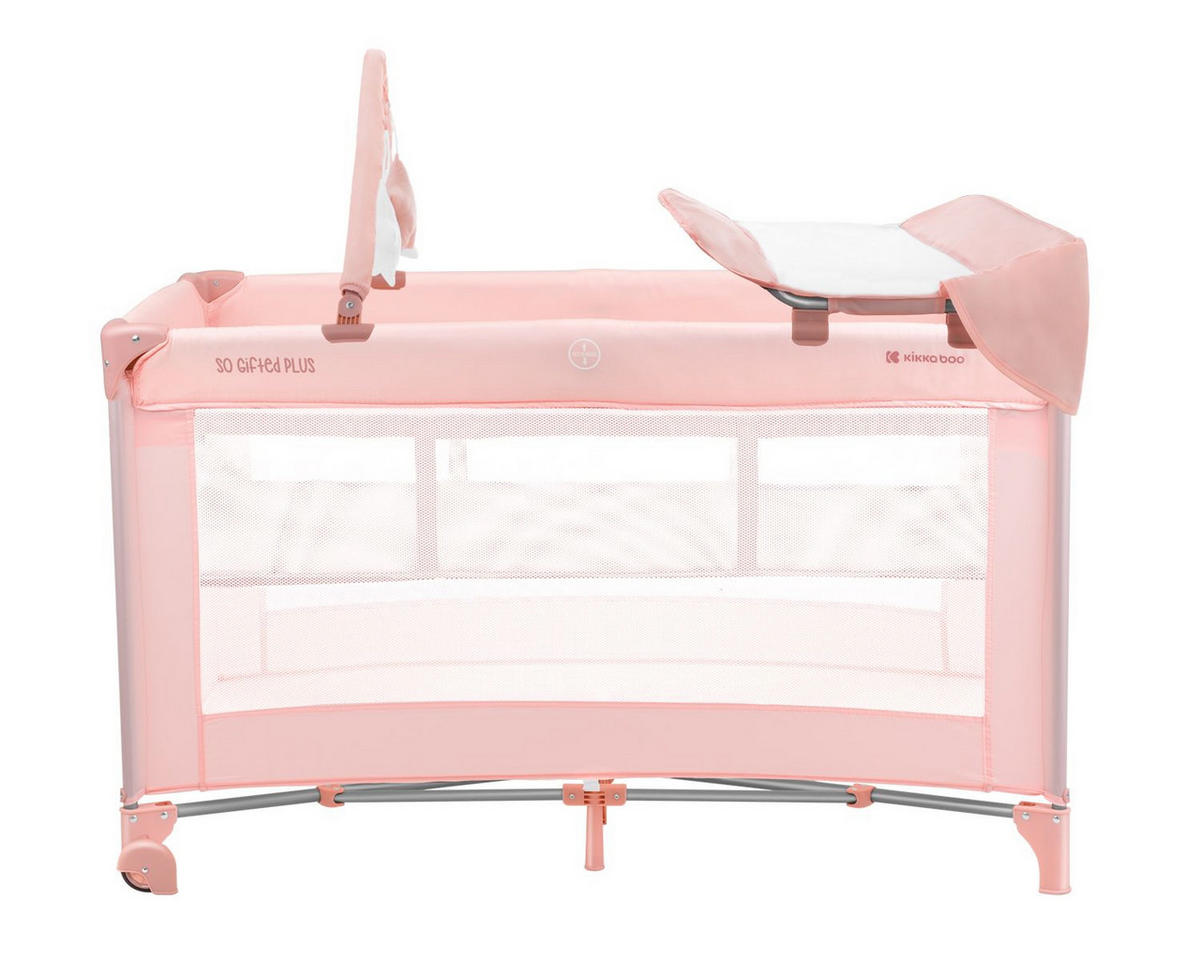 REISEBETT So Gifted Plus rosa zwei Ebenen, Spielbogen, Wickelauflage, Räder - Rosa, Kunststoff (60/120cm) - Kikka boo