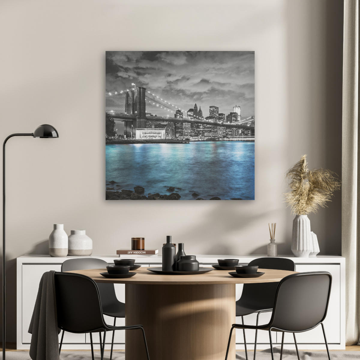 AKUSTIKBILD New York - Skyline - Stadt - Blau Akustikpaneele 80x80 cm - Blaugrau, Kunststoff (80/80/0.9cm) - MuchoWow