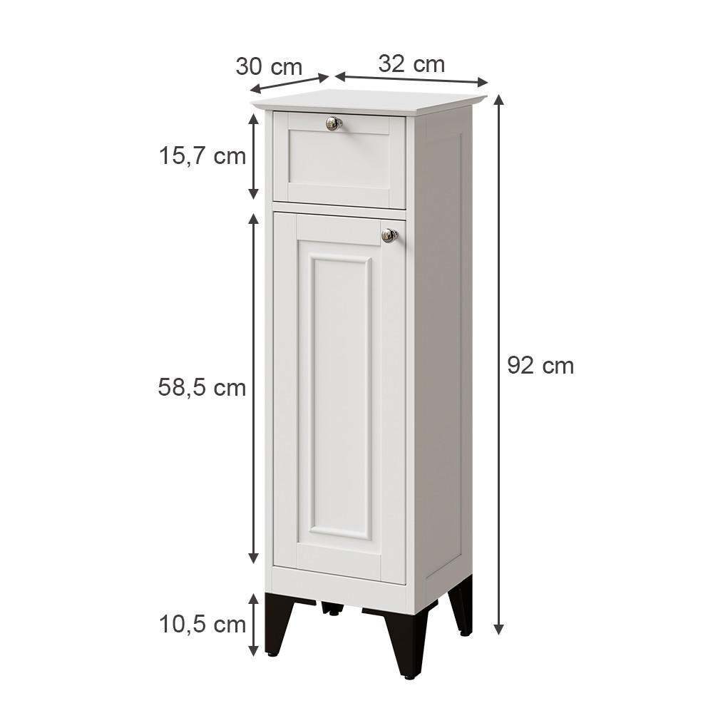 BADSCHRANK Vanity Weiß 32 x 92 cm mit Schublade - Weiß, Holzwerkstoff (32/92/30cm) - Vicco