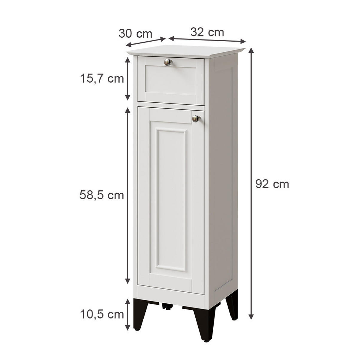 BADSCHRANK Vanity Weiß 32 x 92 cm mit Schublade - Weiß, Holzwerkstoff (32/92/30cm) - Vicco