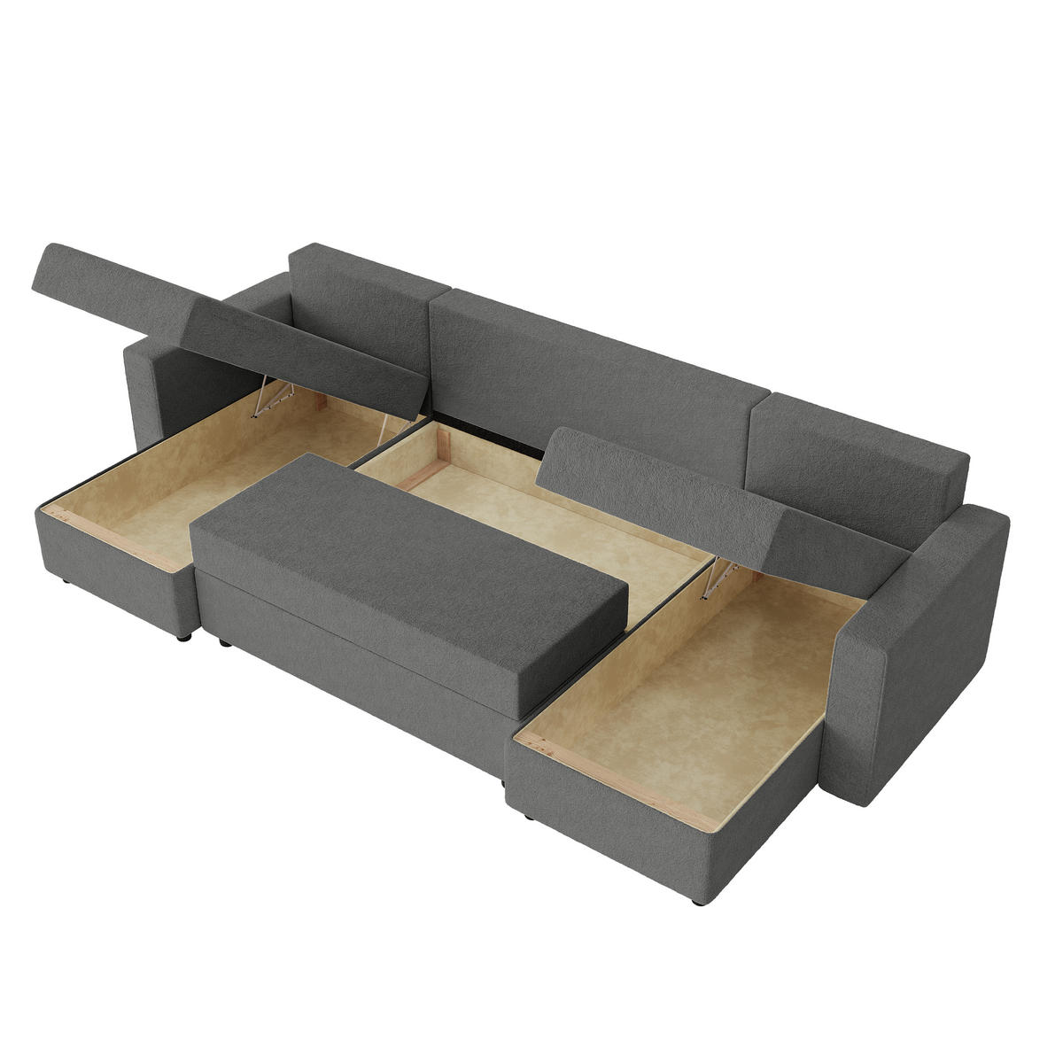WOHNLANDSCHAFT Goka Lux U mit Schlaffunktion, Graphit - Graphitfarben, Textil (298/72/146cm) - Fedve