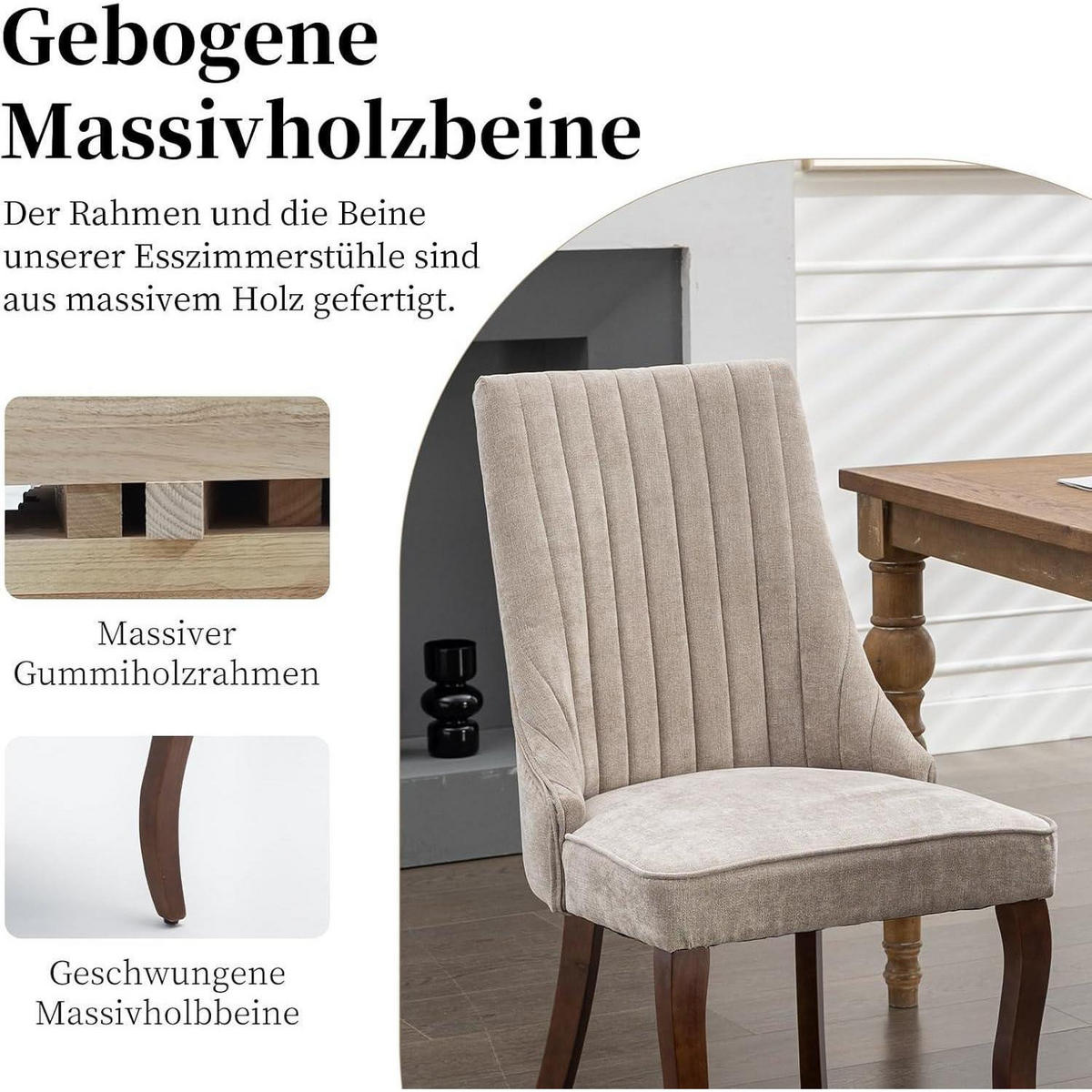 ESSZIMMERSTÜHLE 4er Set Stoff Beige mit Channel-Steppung - Beige, Textil (50/95.5/53.8cm)