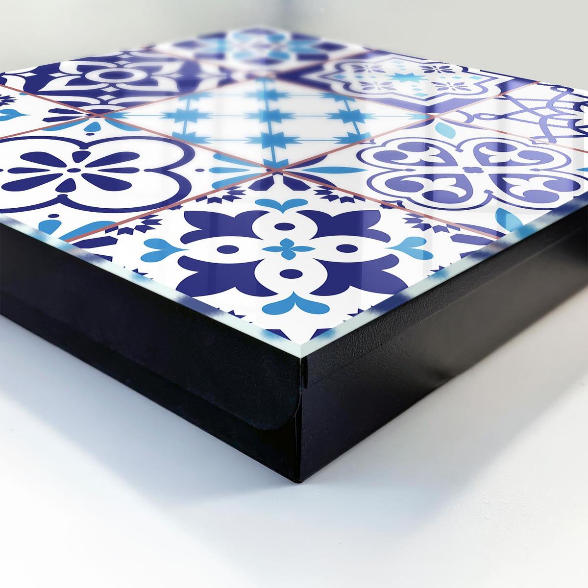 SCHLÜSSELBOX Schwarz 30x30 cm- Türöffnung nach rechts - Geometrische Muster - Blau, Metall (30/30/5cm) - TULUP