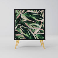 SIDEBOARD EERIE STROMANTHE, Schwarz, 57,5x42x75,5 cm, Goldfarbene Metallfüße - Goldfarben/Multicolor, Holzwerkstoff/Metall (57.5/75.5/42cm) - SpaceRebels