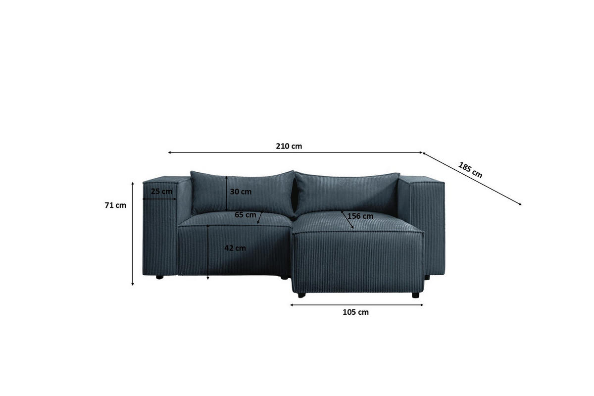 ECKSOFA L-Form Modulo, stoff Lincoln, Dunkelblau, Rechts - Dunkelblau, Holz (210/185cm) - Kaiser Möbel