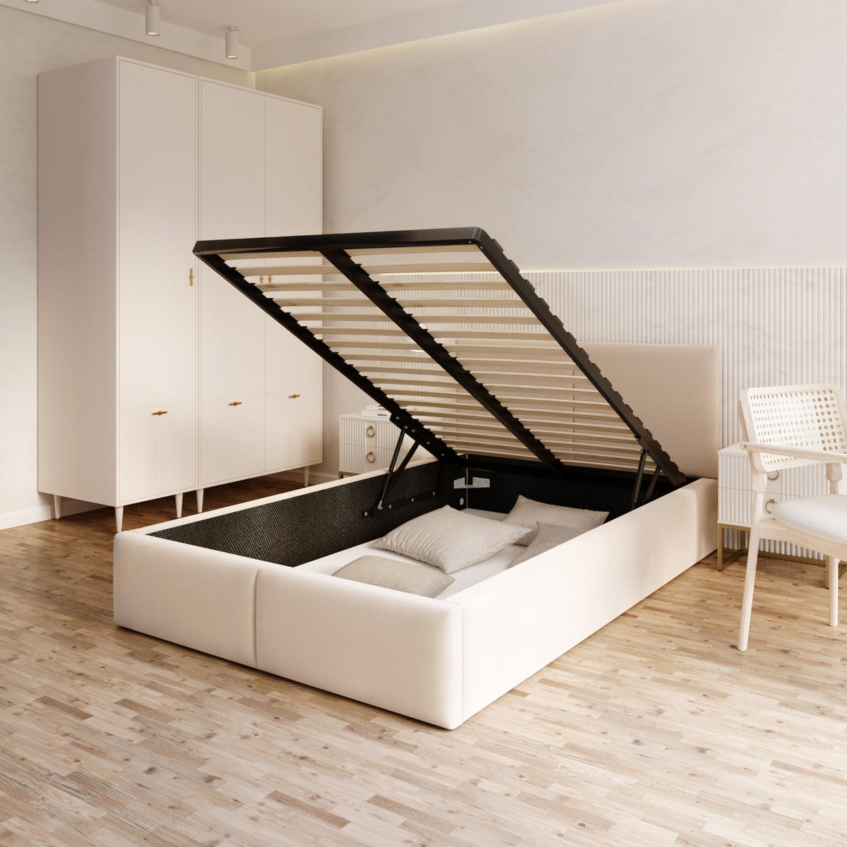 POLSTERBETT Amber Beige - Birkefarben/Beige, Holzwerkstoff (90/200cm) - FDM