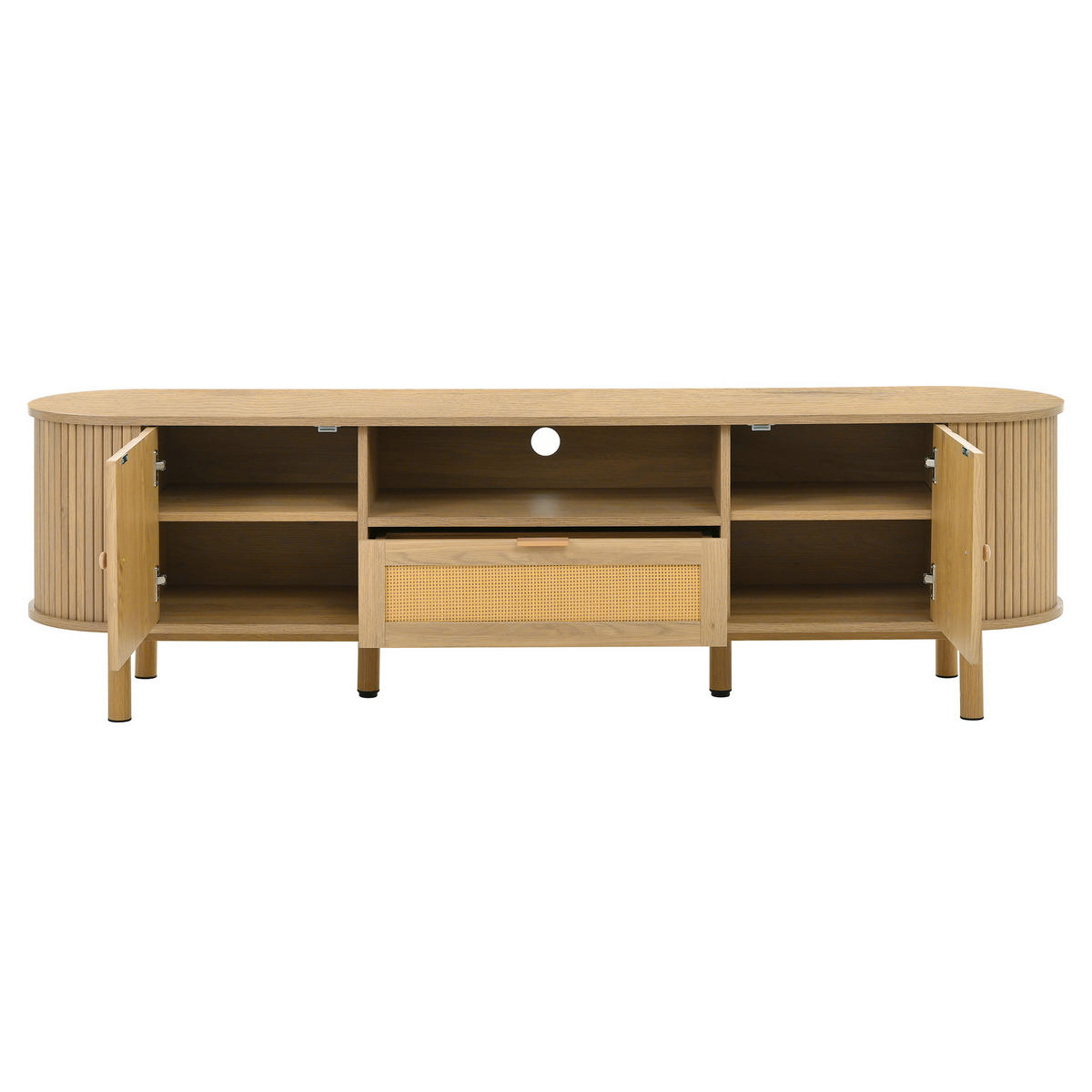 LOWBOARD DE-40198 und Couchtisch mit Rattan-Schublade Holzfarbe - Naturfarben, Holzwerkstoff (175/51/36cm) - ComfortXL