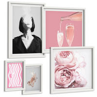 BILDER SET 5er Set - 50x50 cm & 20x30 cm & 40x60 cm Weißer Rahmen - Stilvolles Porträt mit Champagner - Weiß, Kunststoff (40/60cm) - TULUP