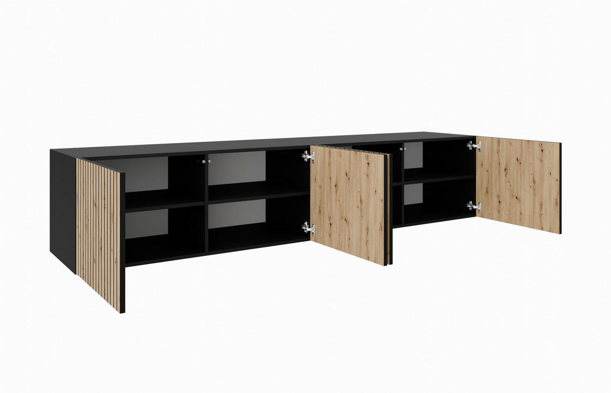 TV-SCHRANK CORA - Schwarz/Eiche Artisan, Holzwerkstoff (200/41/40cm) - Meblini