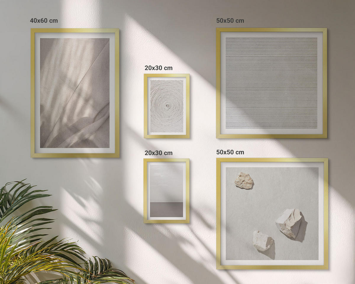 WANDBILDER 5er Set - 50x50 cm & 20x30 cm & 40x60 cm Goldrahmen - Zarte Boho-Texturen der Natur - Goldfarben, Kunststoff (40/60cm) - ArtPrintCave