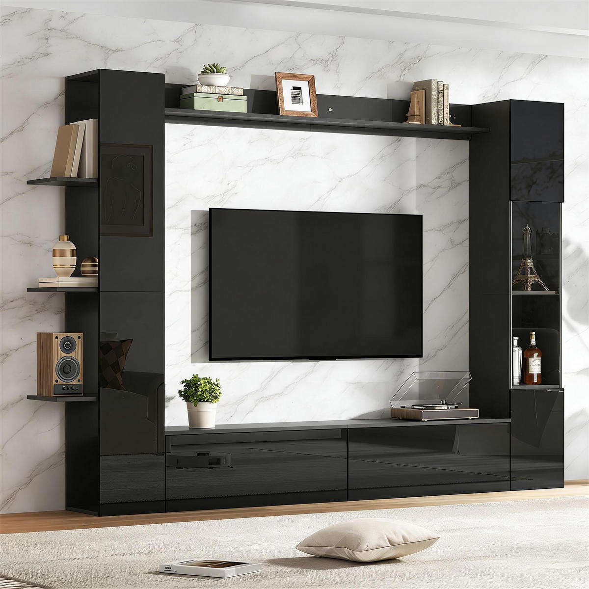 TV-ELEMENT 245/30/170 cm Schwarz mit Türanschlag wechselbar und Stauraum (4 Stück) - Schwarz, Holz (245/170/30cm) - Oxeza