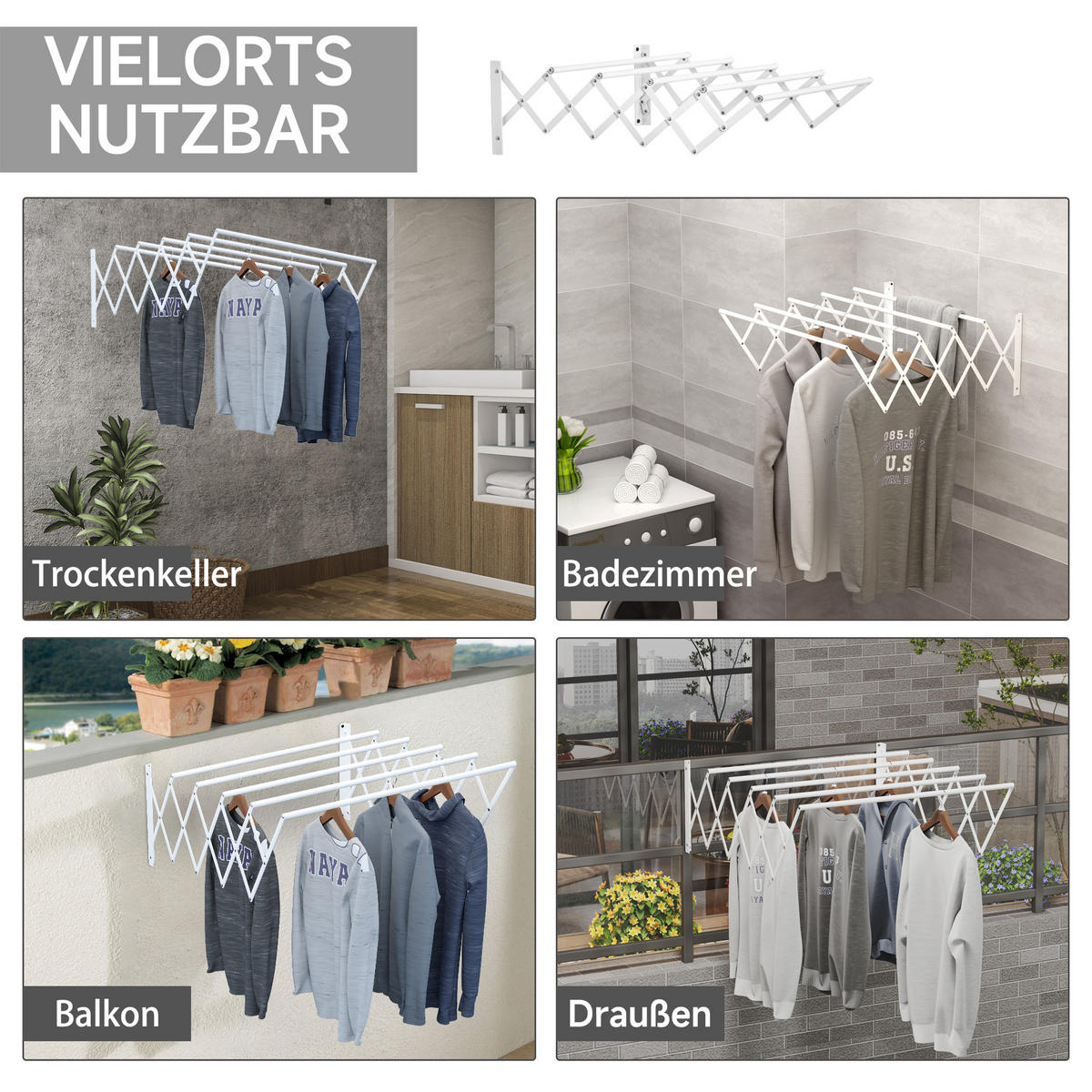 WÄSCHESTÄNDER Eisen Weiß - Weiß, Metall (60/20/63.5cm) - HOMCOM