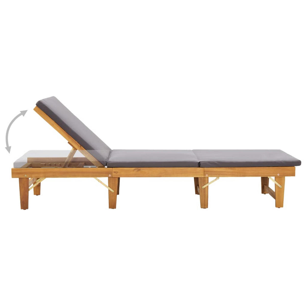 KLAPPBARE Sonnenliege mit Auflage Akazie Massivholz - Grau, Holz (61/86/200cm) - furnicato