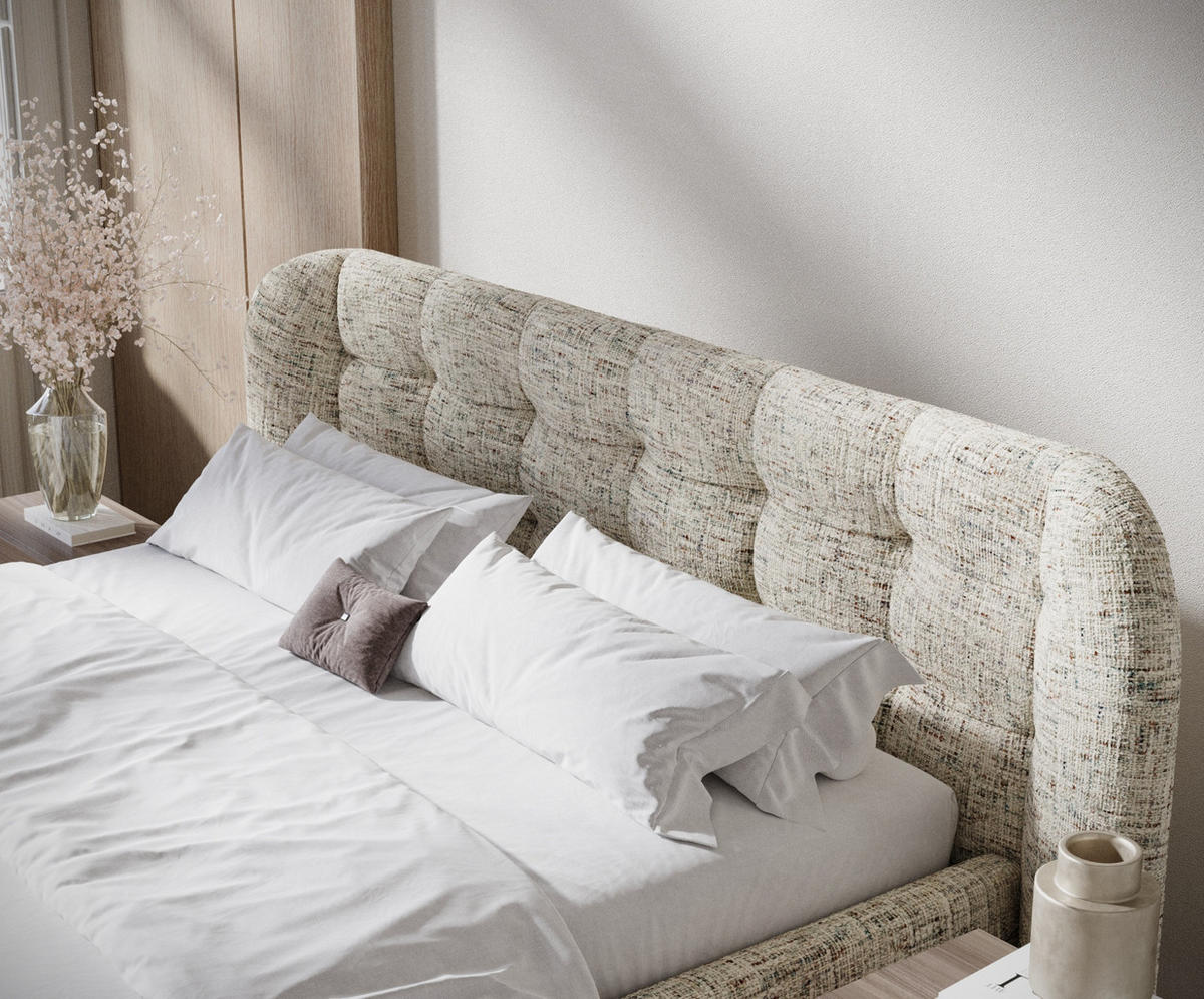 POLSTERBETT Nuno Beige 140/200 cm im Chenille-Stoff - Beige/Naturfarben, Holz/Holzwerkstoff (140/200cm) - Maison de Reve