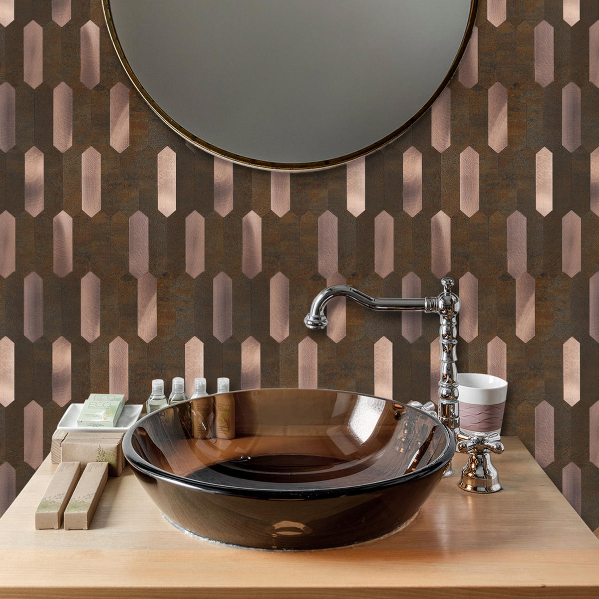 FLIESENAUFKLEBER 1 Stück 30,5 x 30,5 cm Selbstklebende Fliesen - Moro Rame - Roségold/Braun, Kunststoff (30.5/0.4/30.5cm) - Mazovia