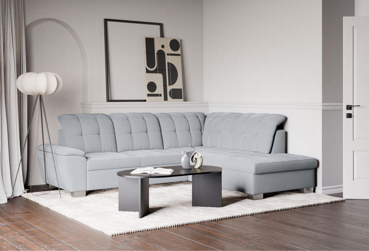 ECKSOFA Jamaal Hellgrau rechtsseitig - Hellgrau/Schwarz, Textil (212/258cm) - Selsey