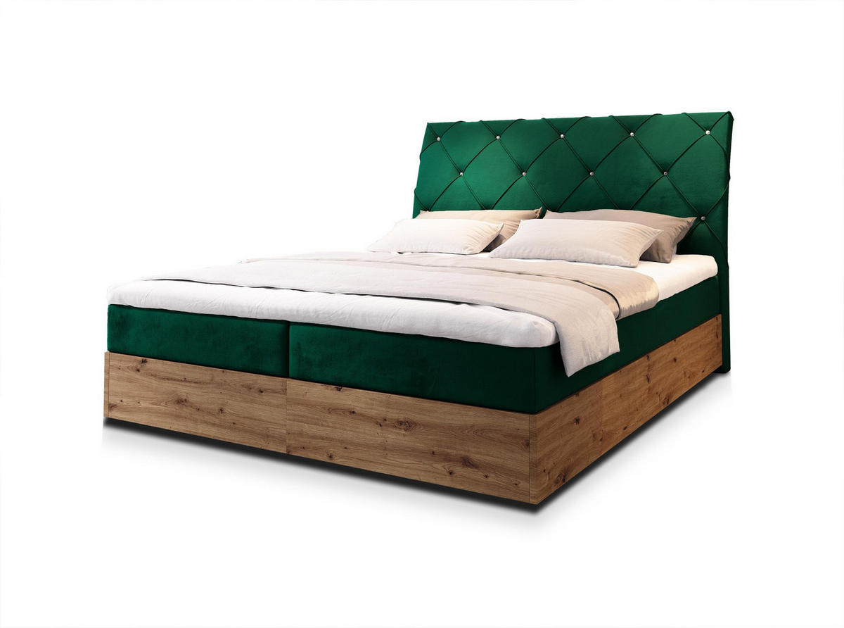 POSTEL BOXSPRING VELLANO 160x200 cm, s matrací a úložným prostorem, tmavě zelená - tmavě zelená, kompozitní dřevo/textil (160/200cm) - MASSENO