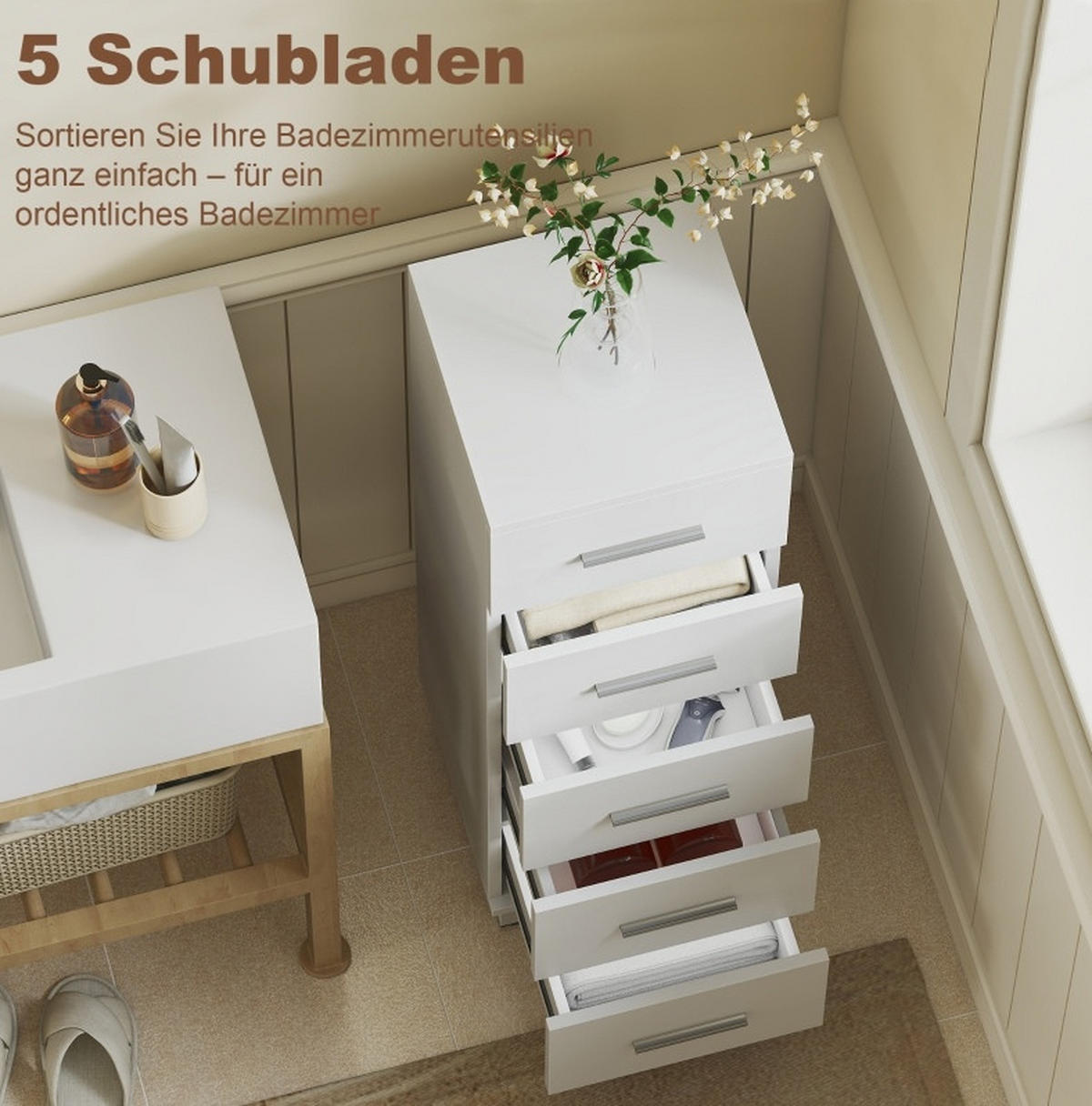 BADEZIMMERSCHRANK schmal 30 x 30 x 95 cm Weiß - Weiß, Holzwerkstoff (30/95/30cm) - Beauniv
