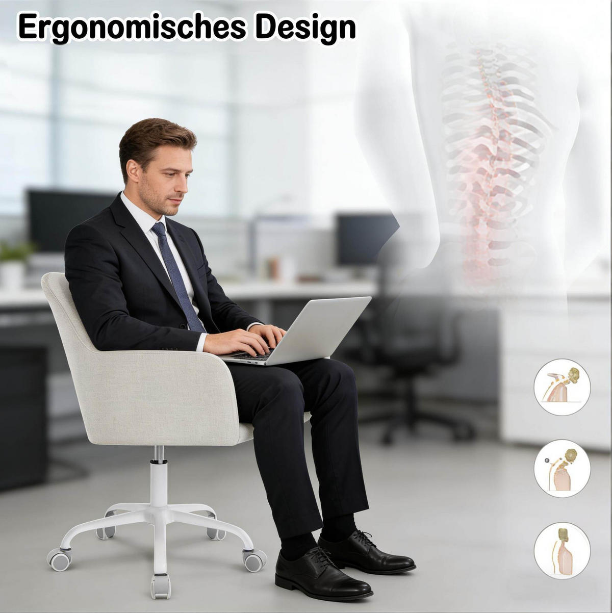 BÜROSTUHL höhenverstellbar drehbar 58 x 58,5 cm Samt Cremeweiß - Weiß, Metall (40/87/56cm) - Meubliv