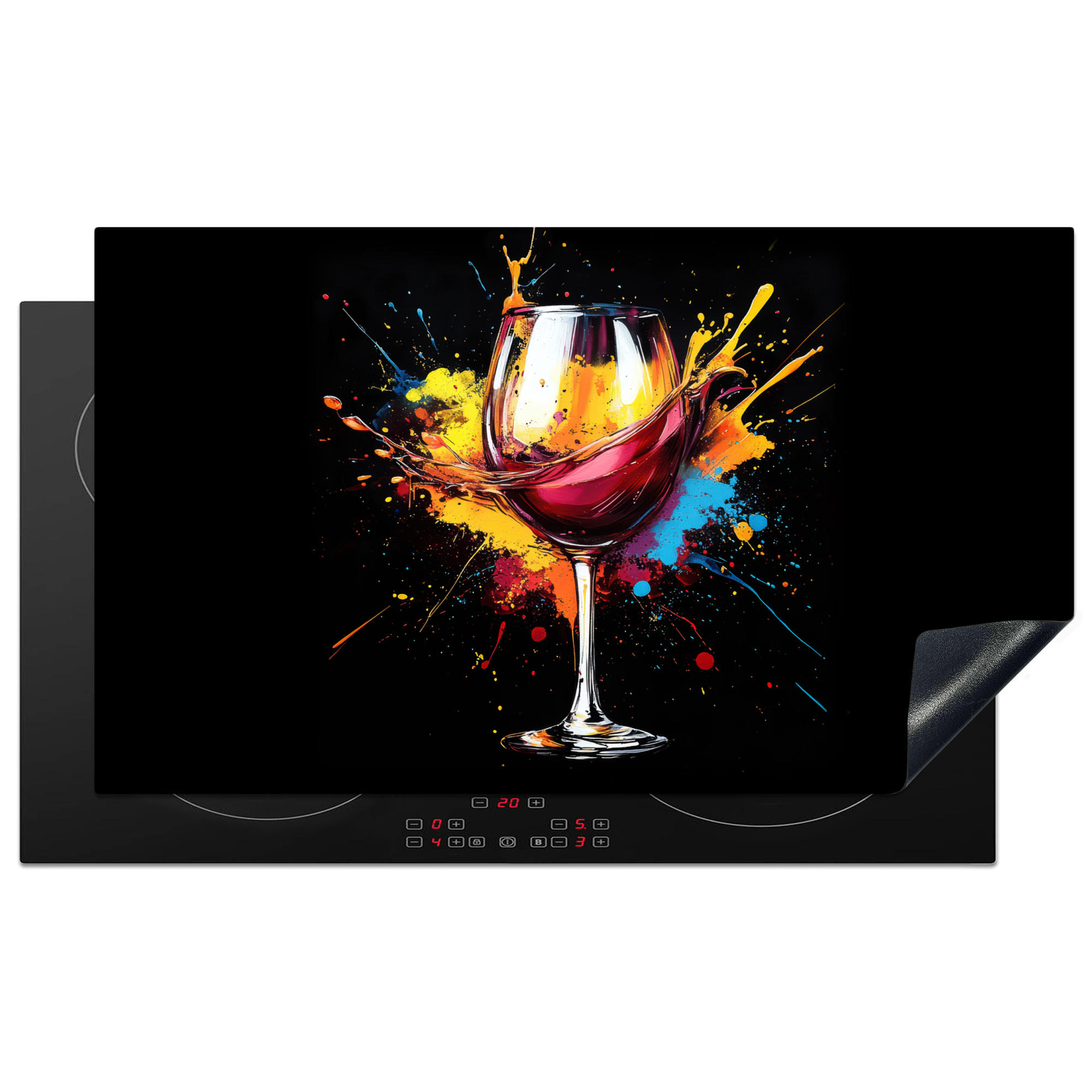 HERDABDECKPLATTE Wein - Glas - Graffiti - Getränk - Rot - Farbe 91x52 cm - Weinrot, Kunststoff (91.6/0.2/52.7cm) - MuchoWow
