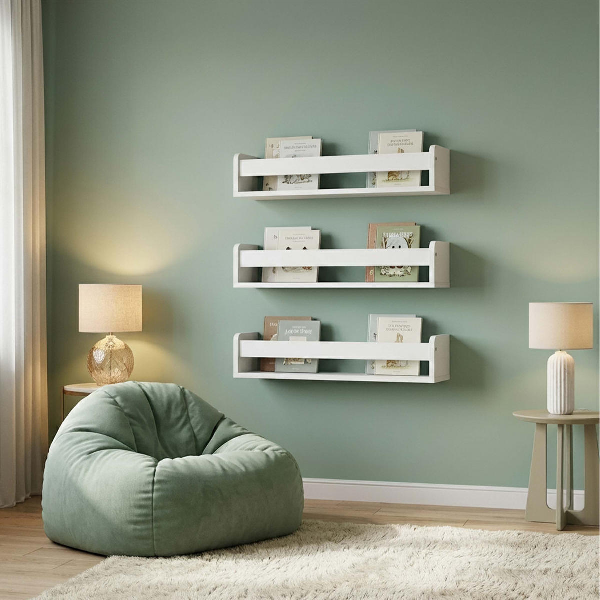 RAFT alb copii perete set-3-piese MDF - alb, compozit lemnos (58/10/12cm) - Relaxdays
