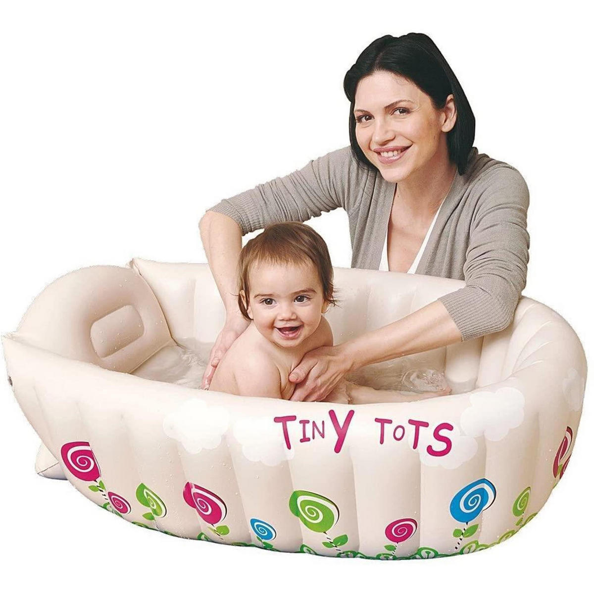 PLANSCHBECKEN Baby Badewanne aufblasbar 91 x 61 x 29 cm beige Temperaturanzeige - Beige, Kunststoff (61/91cm) - Avenli