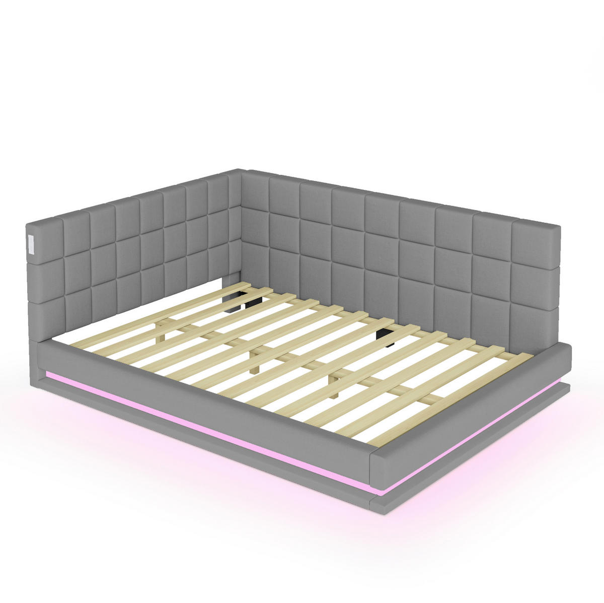 SCHLAFSOFA aus Leinenstoff 160x200 cm Grau mit LED-Beleuchtung, USB-Anschluss und Lattenrost - Grau, Textil (160/200cm) - IVMEU