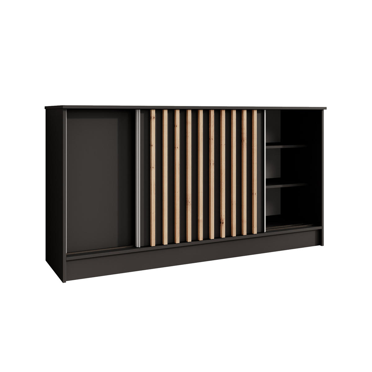 KOMMODE Horizon mit 2 Schiebetüren, Schwarz, 160 cm - Schwarz/Eiche Artisan, Holzwerkstoff (161/85/43.5cm) - Beautysofa