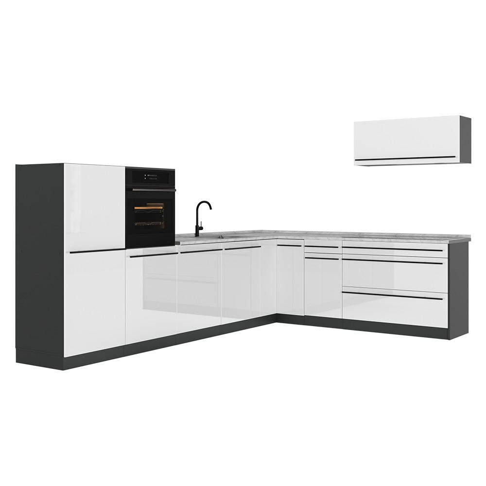 Vicco Eckküche Weiß Hochglanz, Anthrazit 327x143x60 cm
