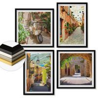 WANDBILDER 4er-Set - 50x50 cm & 40x60 cm Schwarzer Rahmen - Charmante Straßen und Pizza - Schwarz, Kunststoff (50/50cm) - ArtPrintCave