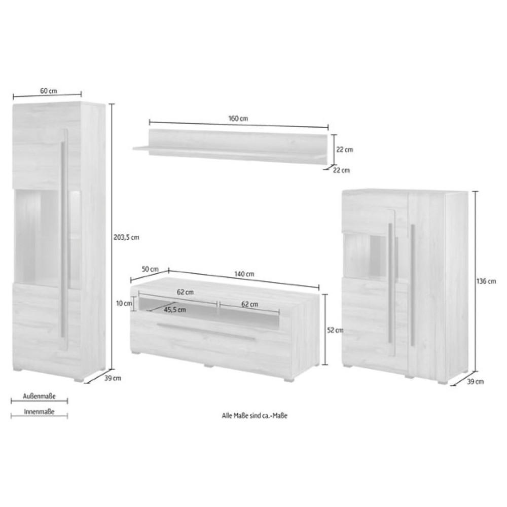 Thumbnail - Feldmann-Wohnen Wohnwand, Eiche, Eiche, Holz, 10 Fächer, 1 Schubladen, Rechteckig, 290x204x50 cm, Wohnzimmer, Wohnwände,...