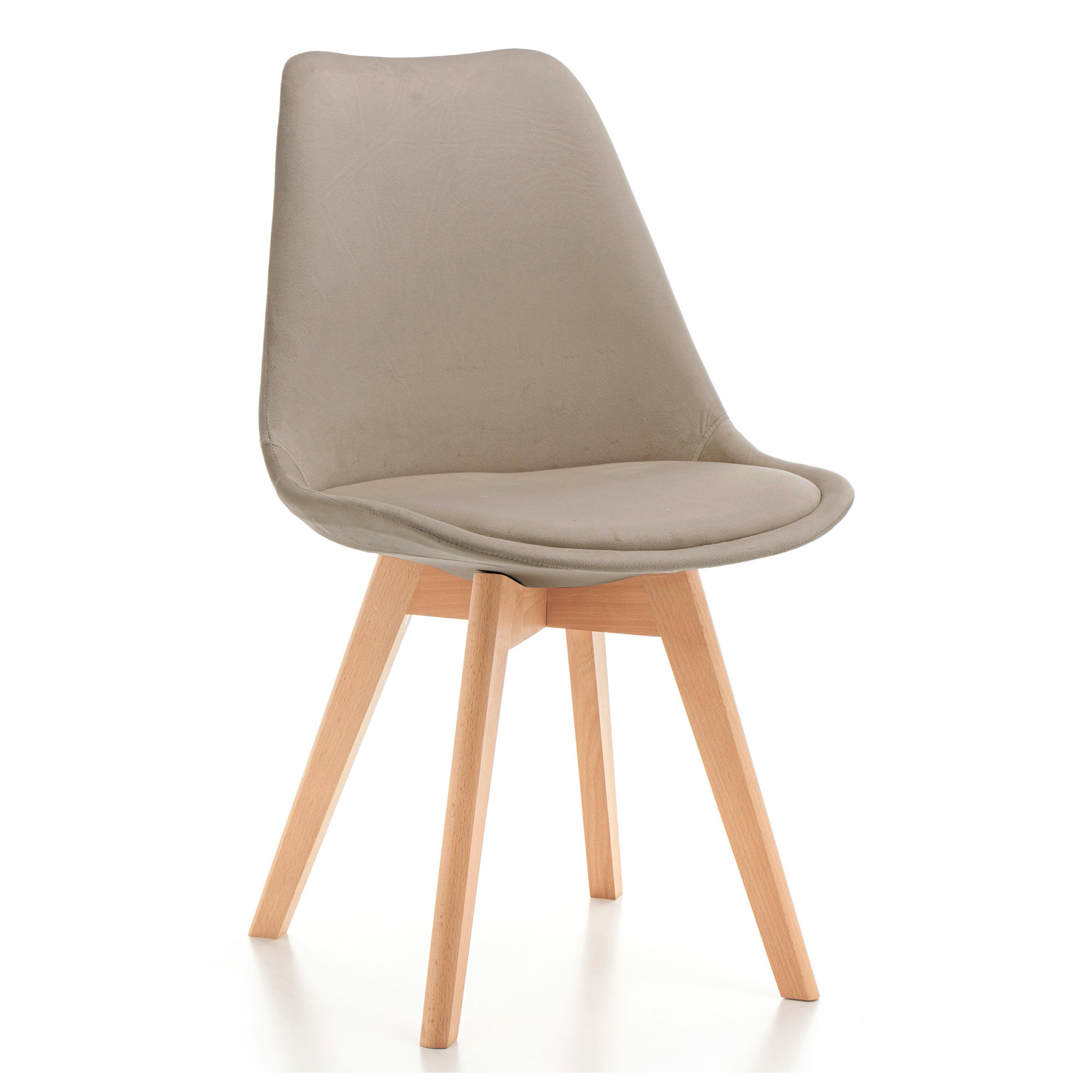 STUHL Dublin modern dunkelbeige, Holzbeinen - Veloursstoff und Polsterschaum - Beige/Braun, Holz/Textil (50/83/54cm) - NEW HOME